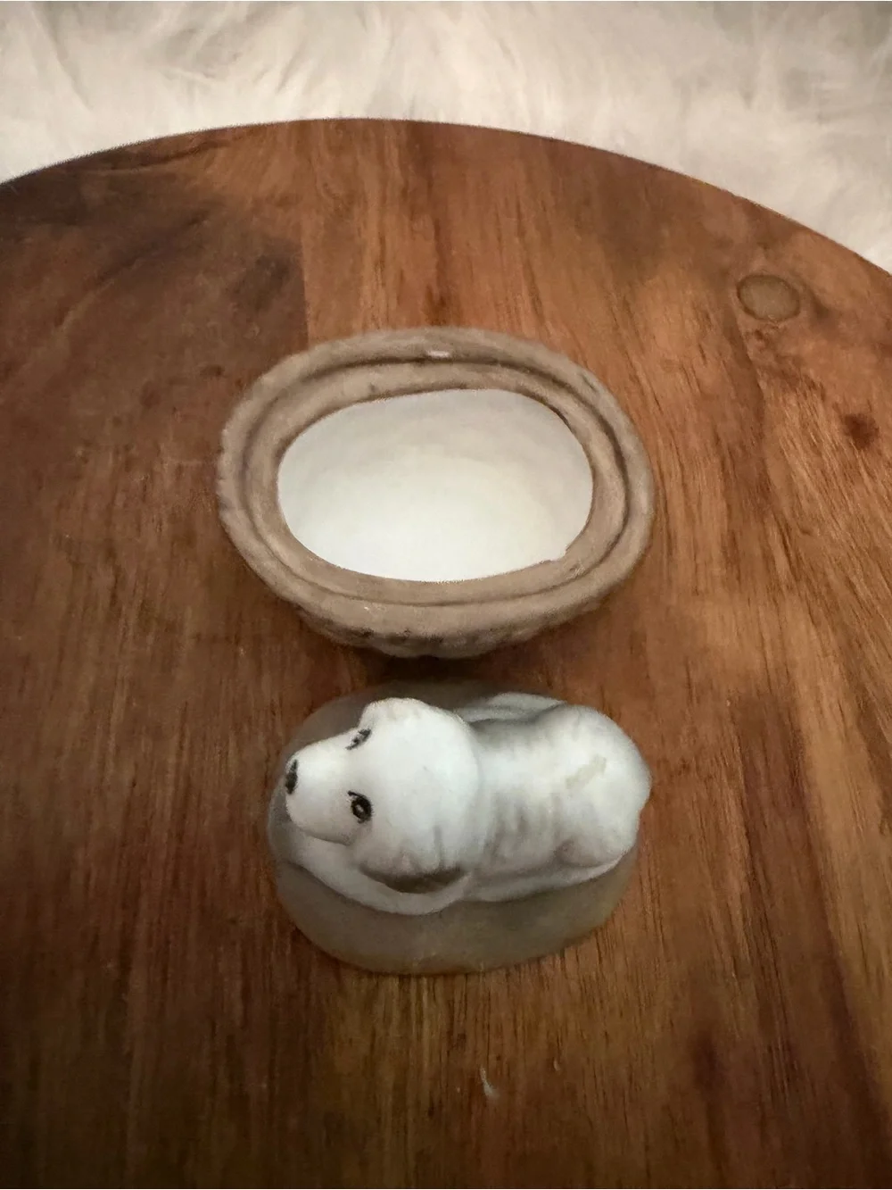 Dog on a Nest Pets Ceramic Dog Figurine in White Trinket Box